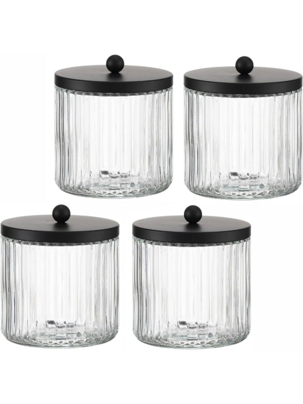 4-Pack Clear Glass Qtip Holder Set - Cotton Ball, Swab & Floss Storage Canisters